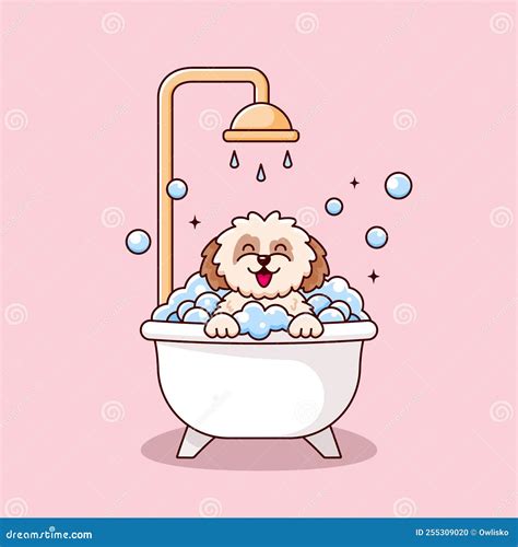 Caricatura Shih Tzu Perro Bañándose Ilustración del Vector