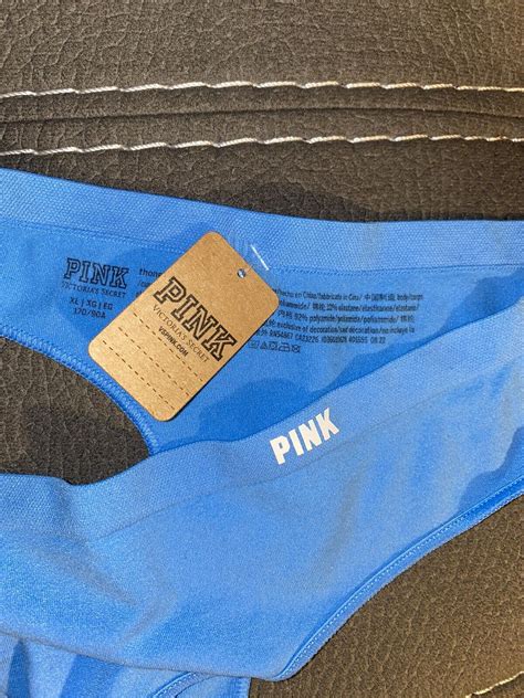 New Victoria Secret Pink Panties Thong Xl Blue Seamless Stretchy White