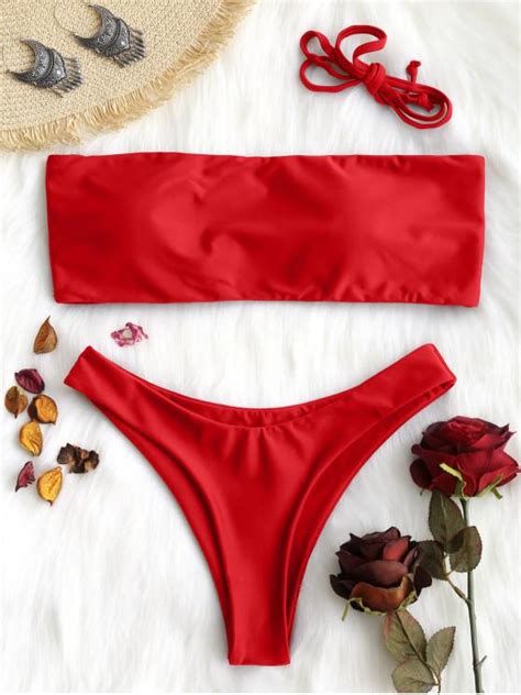 Off Popular Padded Bandeau Bikini Set In Red Zaful