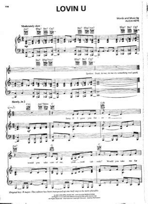 Lovin U - Alicia Keys Free Piano Sheet Music PDF