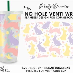 Pastel Bunnies Oz Cold Cup No Hole Svg Png Dxf No Gap Easter Rabbit