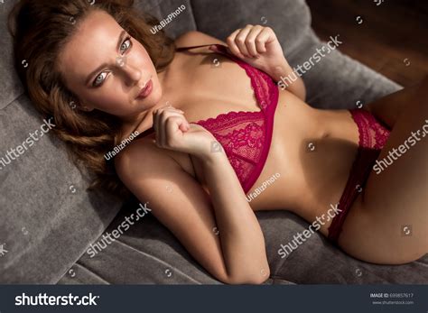 Sexy Girl Lingerie Lying Bed Stock Photo Edit Now 699857617