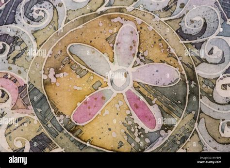 Flower Fragment Hot Batik Background Texture Handmade On Silk Abstract Surrealism Art Stock