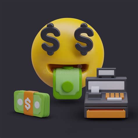 Funny Poster with Yellow Emoticon with Dollar Eyes and Banknote Tongue