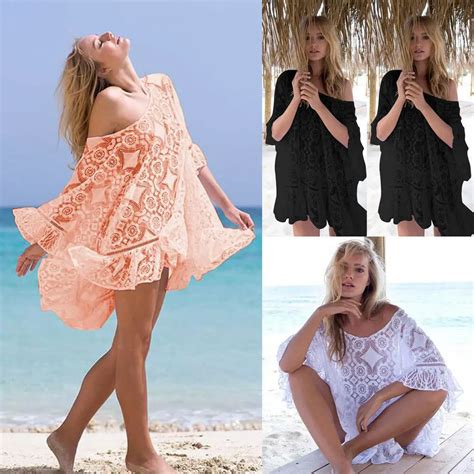 Women Lace Crochet Knit Summer Beachwear Swimwear Bikini Cover Up Sexy Hollow Out Long Sleeves