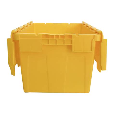 Warehouse Plastic Moving Crate Nestable Storage Attached Lid Containers