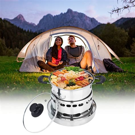 Hot Pot Alcohol Stove Spirit Cooker With Pot Camping Stoves Set Gas Stovetop Easy To Carry