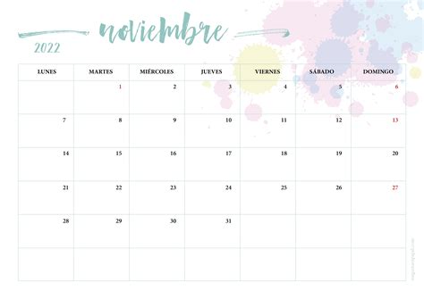 Calendario Mensual Noviembre 2022