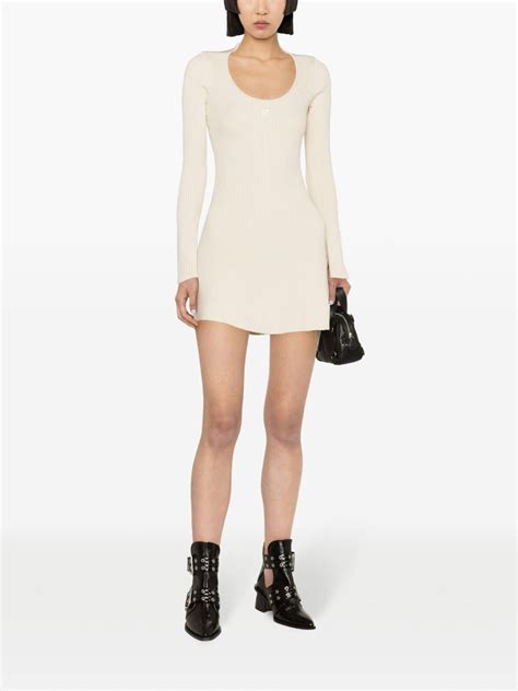 Courrèges Logo Embroidered Rib Knit Dress Neutrals Farfetch