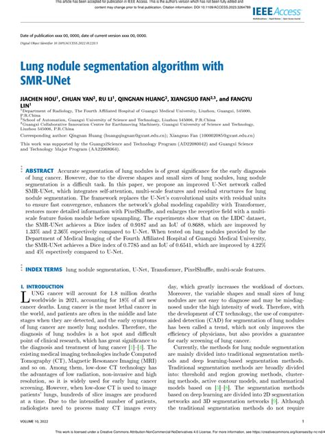 PDF Lung Nodule Segmentation Algorithm With SMR UNet