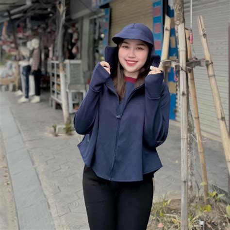 HOT Áo chống nắng cánh dơi nữ croptop chất umi cotton mũ vành rộng khóa kéo chùm kín mặt chống