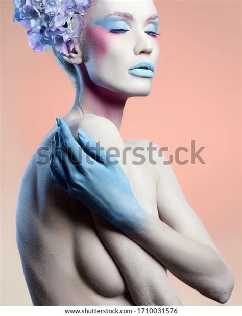 Beautiful Naked Girl Blue Flowers Art Stock Photo 1710031576 Shutterstock
