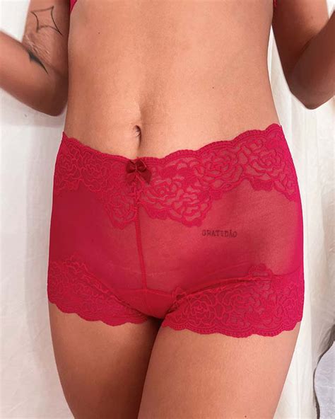 Conjunto lingerie de renda vermelha top sem bojo calcinha renda vovó Brida Lingerie perfeita