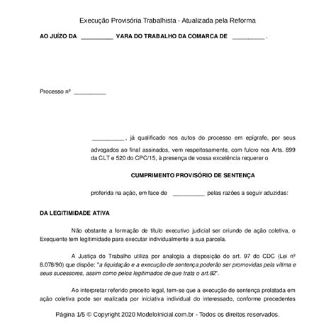 Peti O Cumprimento De Senten A Trabalhista Novo Cpc Trabalhador