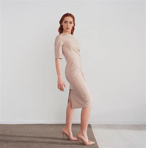 Nude Cocktail Midi Dress Minimalist Unique Wedding Dress Etsy