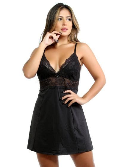 Camisola Sex Sem Bojo Preta Calcinha Fio Dental Sensual Isa Lingerie Camisola Feminina