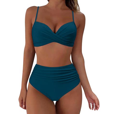 Sngxgn Bikini Set For Women Two Piece Swimsuit V Neck Top Wide Straps Mid Rise Navy M Walmart