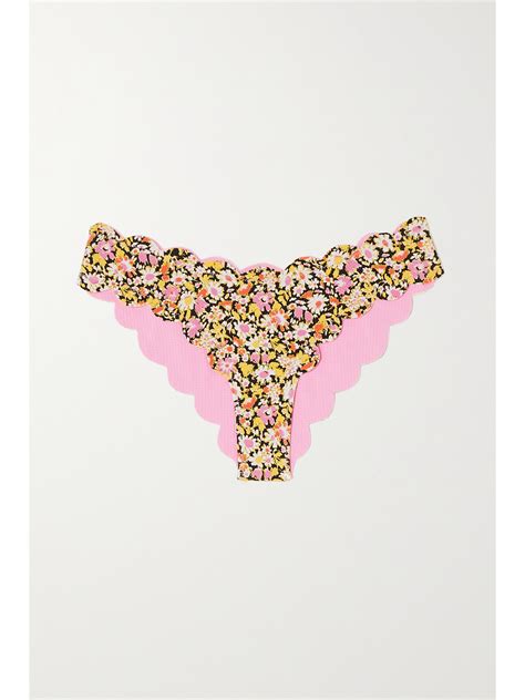 Marysia Net Sustain Antibes Reversible Scalloped Floral Print Stretch Crepe Bikini Briefs In