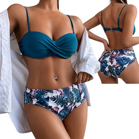 STRÓJ KĄPIELOWY DWUCZĘŚCIOWY KOSTIUM WYSOKI STAN BIKINI M PUSH UP XL