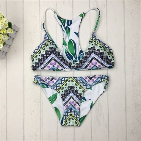 Sexy Brazilian Bikinis Women Swimsuit Double Sided Printing Swimwear Green Brazilian Bikini Set