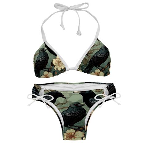 Crow Detachable Sponge Adjustable Strap Bikini Set Two Pack Swim Suit Swimsuits One Piece