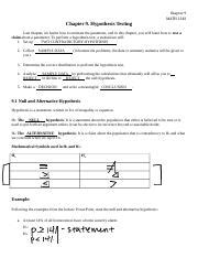 Chapter 9. Hypothesis Testing.docx - Chapter 9 MATH 1342 Chapter 9 ...