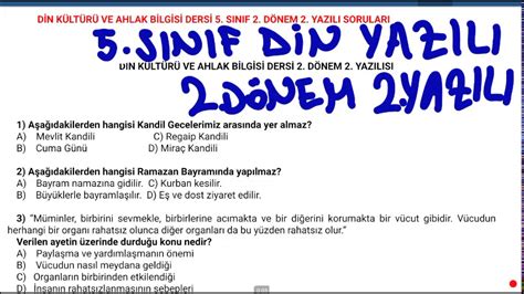 5 SINIF DİN KÜLTÜRÜ VE AHLAK BİLGİSİ 2 DÖNEM 2 YAZILI SINAVI SORU VE