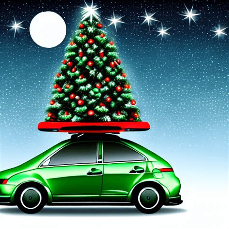 Realistic Car With Christmas Tree On Top · Creative Fabrica