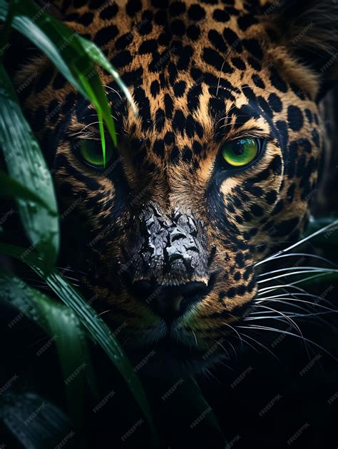 Premium Ai Image A Fierce Jaguars Face Emerging From Dense Jungle