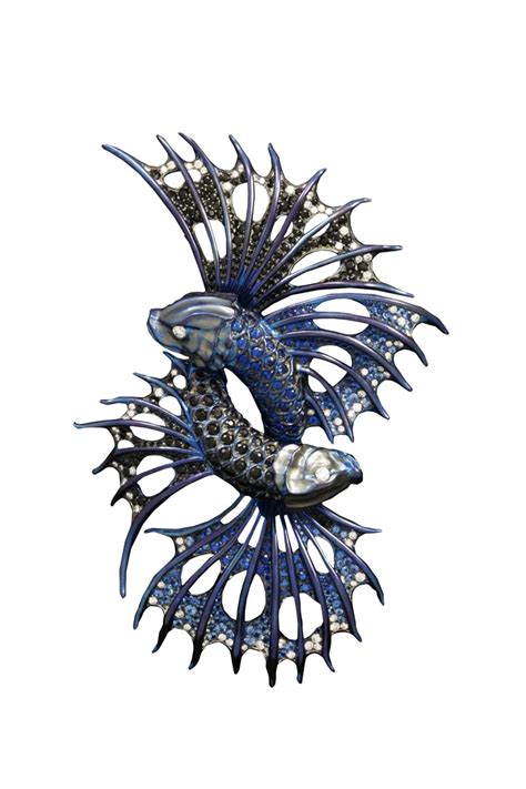 Stephen Webster Titanium Couture Fighting Fish Brooch With White