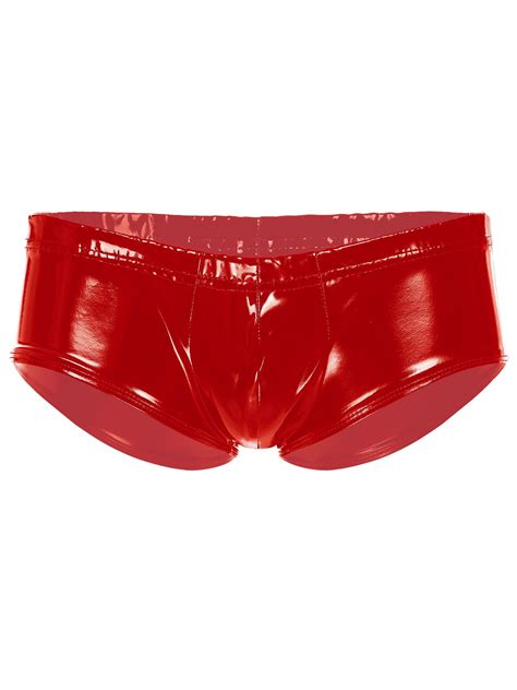 Iefiel Mens Metallic Shiny Bikini Briefs Patent Leather Bulge Pouch Low Rise Briefs Wet Look