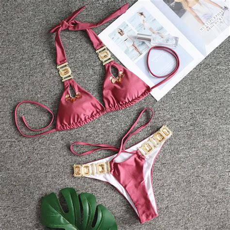 Luxury Aristocratic Rhinestone Embellished Bikini Set With Crystal