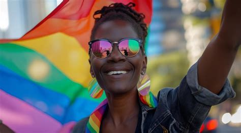 Happy Candid Gay Black Business Woman Or Lesbian Female Company Employee Smiling Premium AI