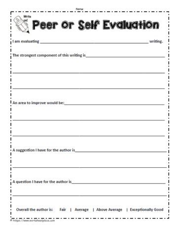 Peer And Self Assessment Worksheets