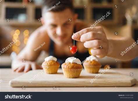 Naked Man Apron Cooking Dessert On Stock Photo Edit Now 1510515395