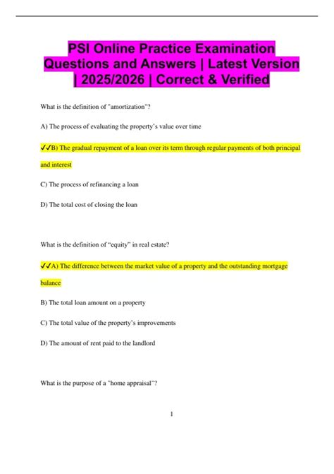 PSI Online Practice Examination Questions and Answers | Latest Version ...