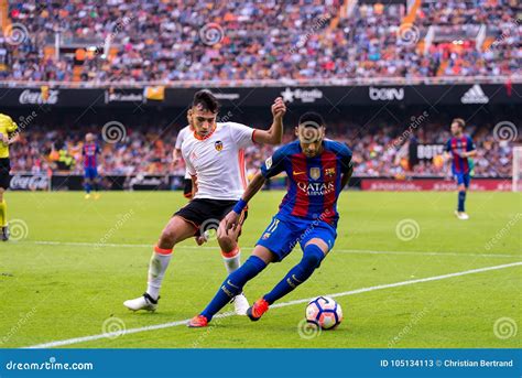 Neymar Plays At The La Liga Match Between Valencia Cf And Fc Barcelona