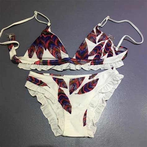 Sexy Bandeau Bikini Set Maple Leaf Print Bandage Swimsuit Bikini