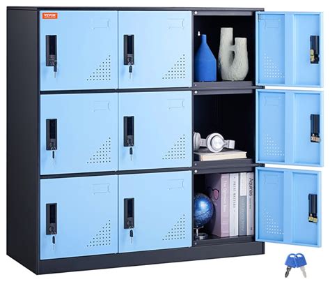 Metal Locker Cabinet 9 Compartment Steel Office School Gym Organize