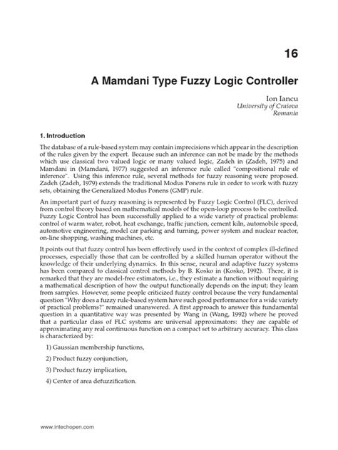 Mamdani Type Fuzzy Controllers Pdf Fuzzy Logic Logic