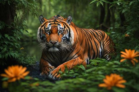 premium ai image  magnificent bengal tiger   natural habitat