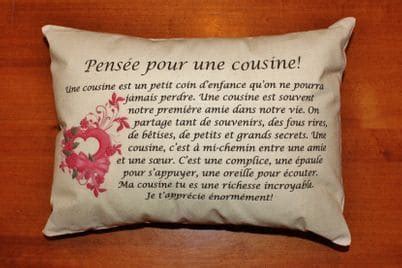 Coussin Pensée pour une cousine Aux P tits Cados Là où chaque moment trouve son présent