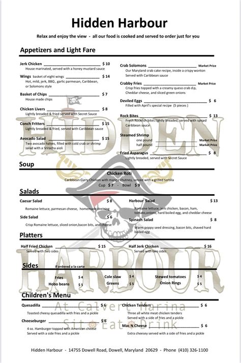 Menu at Hidden Harbour restaurant, Solomons