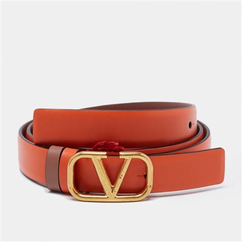 Valentino Orange Nude Pink Leather Vlogo Reversible Belt Cm