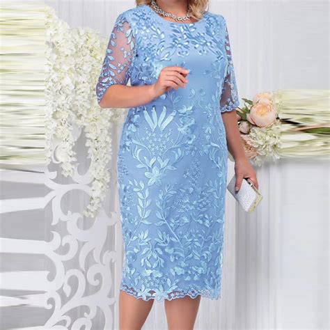 Feancey Cocktail Midi Dresses for Women Lace Plus Size Wedding Guest