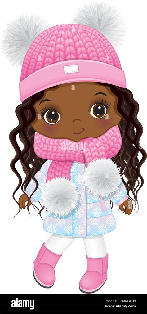 Cute Little African American Girl Wearing Winter Outfit Vector Trendy Black Girl Stock Vector