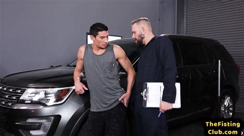 Car Mechanic Gay Rims And Fists Customer In His Garage