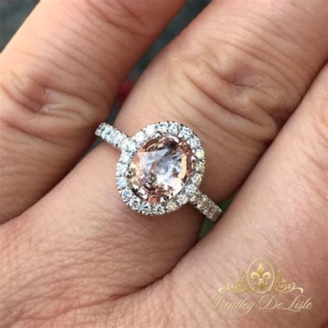 Peach Sapphire Halo Diamond Ring Bentley De Lisle