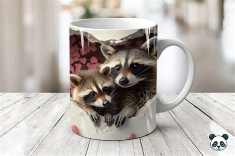 Mom And Baby Raccoons 3d Mug Wrap Graphic By Pandastic · Creative Fabrica