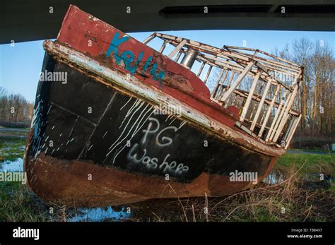 Old Wrecked Boat Ashore Stock Photo Alamy